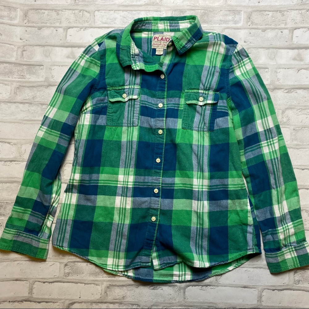 Old Navy Blue and Green Plaid Button Down shirt
